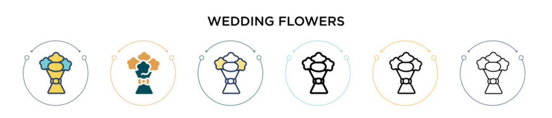 Wedding flowers icon in filled, thin line, outline and stroke style. Vector illustration of two colored and black wedding flowers vector icons designs can be used for mobile, ui, web