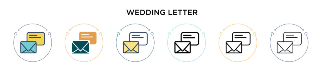 Wedding letter icon in filled, thin line, outline and stroke style. Vector illustration of two colored and black wedding letter vector icons designs can be used for mobile, ui, web