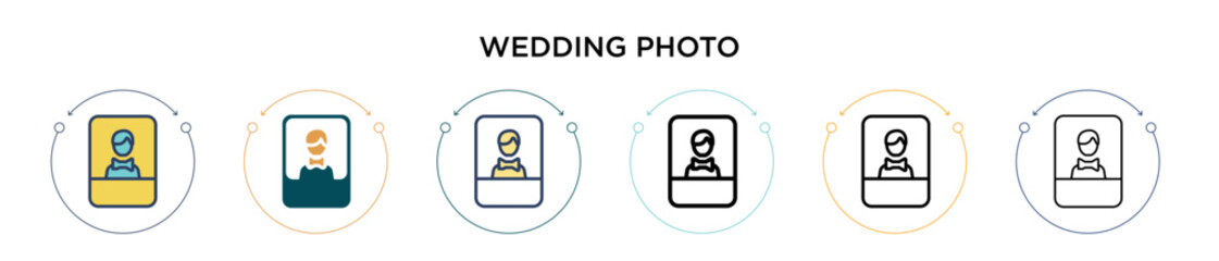 Wedding photo icon in filled, thin line, outline and stroke style. Vector illustration of two colored and black wedding photo vector icons designs can be used for mobile, ui, web