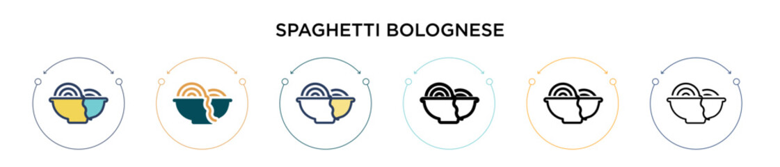 Spaghetti bolognese icon in filled, thin line, outline and stroke style. Vector illustration of two colored and black spaghetti bolognese vector icons designs can be used for mobile, ui, web