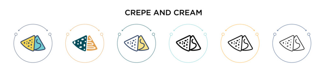 Crepe and cream icon in filled, thin line, outline and stroke style. Vector illustration of two colored and black crepe and cream vector icons designs can be used for mobile, ui, web