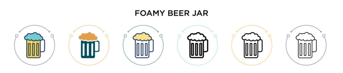 Foamy beer jar icon in filled, thin line, outline and stroke style. Vector illustration of two colored and black foamy beer jar vector icons designs can be used for mobile, ui, web