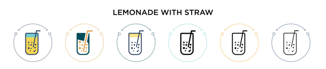 Lemonade with straw icon in filled, thin line, outline and stroke style. Vector illustration of two colored and black lemonade with straw vector icons designs can be used for mobile, ui, web