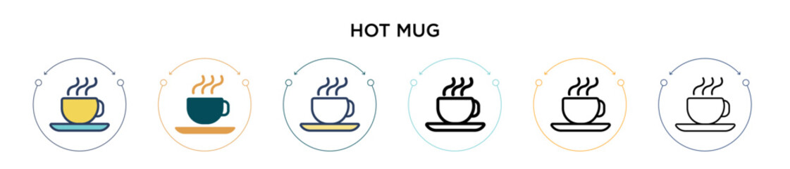 Hot mug icon in filled, thin line, outline and stroke style. Vector illustration of two colored and black hot mug vector icons designs can be used for mobile, ui, web