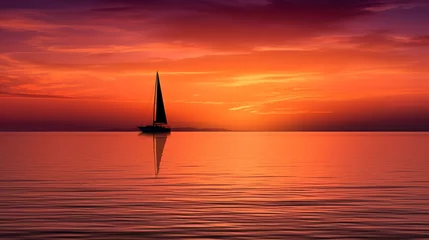 Deurstickers sailboat at sunset © Tim Kerkmann
