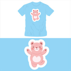 Graphic t shirt design of sky blue shirt with cute bears illustration editable template