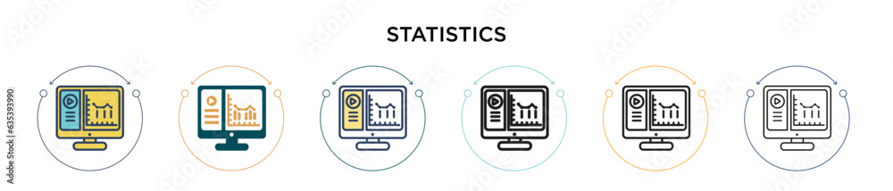 Wall mural Statistics icon in filled, thin line, outline and stroke style. Vector illustration of two colored and black statistics vector icons designs can be used for mobile, ui, web