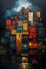 abstract illustrated architectual art  of buildings, modern painting -generative ai