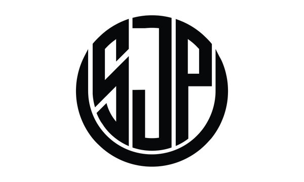 SJP shield in circle logo design vector template. lettermrk, wordmark, monogram symbol on white background.
