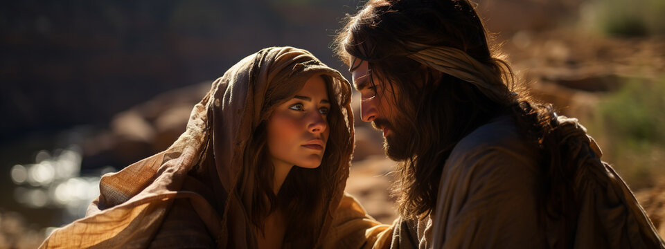 Joseph And Mary, The Road To Bethlehem. A Couple Of Young People From The Ancient World