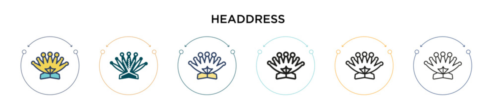 Headdress icon in filled, thin line, outline and stroke style. Vector illustration of two colored and black headdress vector icons designs can be used for mobile, ui, web