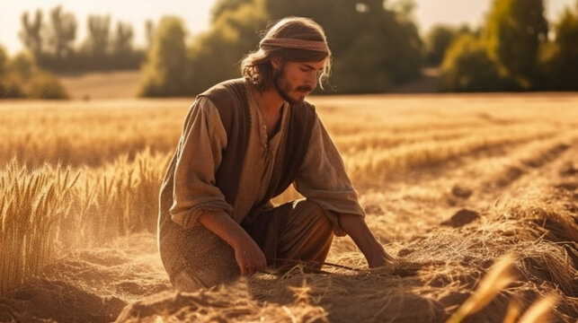 Harvest time. The reaper collects wheat and weeds. The photo can be used to illustrate the gospel parables