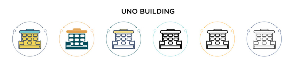 Uno building icon in filled, thin line, outline and stroke style. Vector illustration of two colored and black uno building vector icons designs can be used for mobile, ui, web - obrazy, fototapety, plakaty