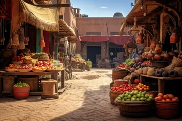 Keuken spatwand met foto Traditional street stalls at the bazaar. East style. Vegetables, fruits, spices. © Дмитрий Баронин