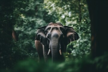 Fototapeta premium Asian elephant in the jungle. Wildlife scene from Asia. Animal in nature.