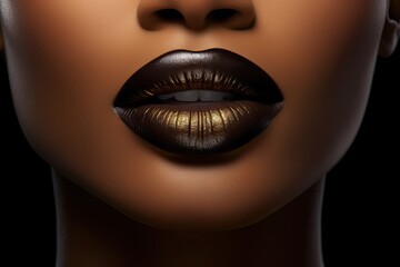 Beautiful black woman black colour lips, close-up, black skin, radiating timeless elegance and sophistication