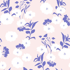 Seamless floral pattern in retro style. Botanical texture for fabric, textile. Fashionable vector background