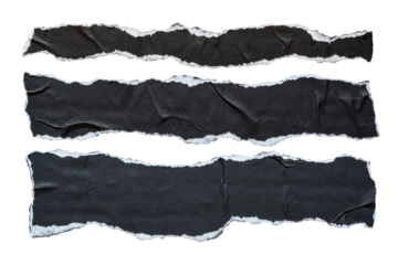 three pieces of torn long black paper for using as text box background