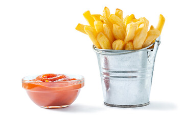 Ketchup And Fries Potato Isolated.