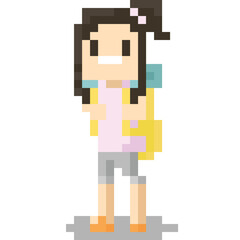 Pixel art backpacker woman character