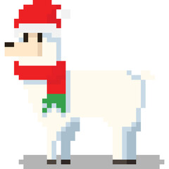 Obraz premium Pixel art alpaca character with red scarf and hat