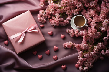  gift box with pink roses on table top view, on white background with space for text vg file s, in the style of luxurious wall hangings, rendered in cinema4d, rich tonal palette, glamorous,