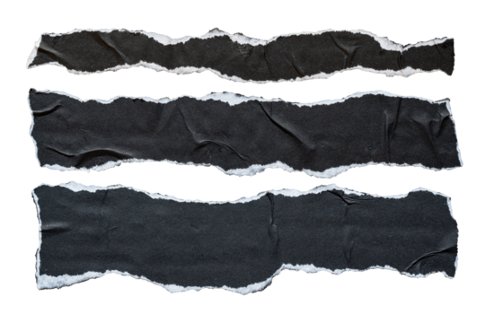 three pieces of torn long black paper for using as text box background