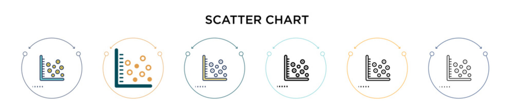 Scatter chart icon in filled, thin line, outline and stroke style. Vector illustration of two colored and black scatter chart vector icons designs can be used for mobile, ui, web