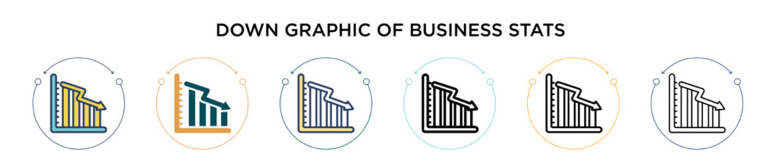 Down graphic of business stats icon in filled, thin line, outline and stroke style. Vector illustration of two colored and black down graphic of business stats vector icons designs can be used for
