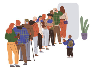 Big queue. The queue group chatted animatedly, forming new connections while waiting The crowd queuing for grand opening