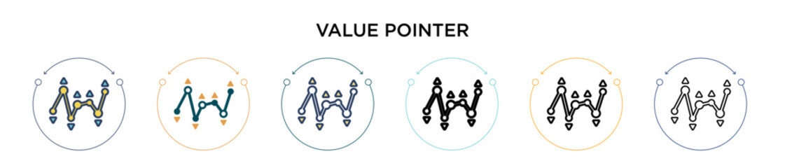 Value pointer icon in filled, thin line, outline and stroke style. Vector illustration of two colored and black value pointer vector icons designs can be used for mobile, ui, web