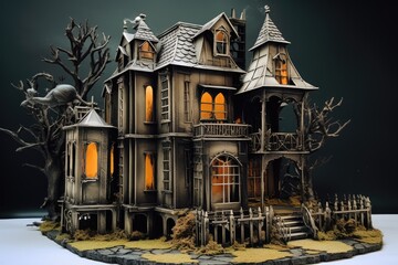 Haunted House Diorama for Halloween, generative ai