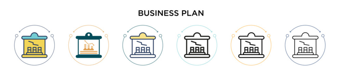 Business plan icon in filled, thin line, outline and stroke style. Vector illustration of two colored and black business plan vector icons designs can be used for mobile, ui, web © Digital Bazaar