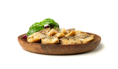 Salted Herring Fillet Isolated, Raw Pickled Fish Meat, Marinated Herring on White Background