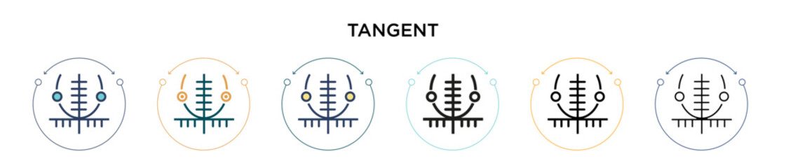 Tangent icon in filled, thin line, outline and stroke style. Vector illustration of two colored and black tangent vector icons designs can be used for mobile, ui, web