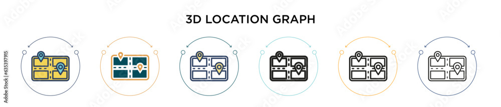 Wall mural 3d location graph icon in filled, thin line, outline and stroke style. vector illustration of two co