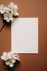 Blank paper sheet cards mockup copy space with flowers