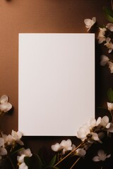 Blank paper sheet cards mockup copy space with flowers