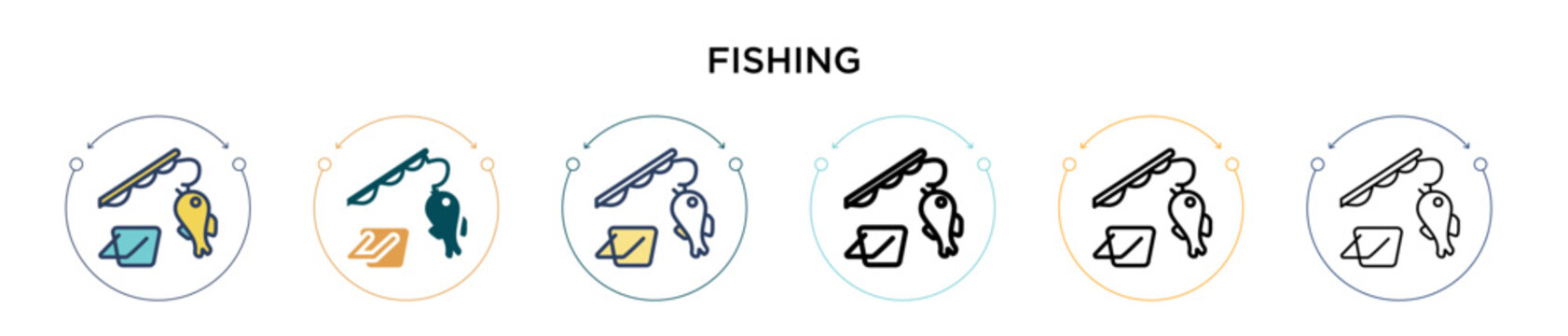 Fishing icon in filled, thin line, outline and stroke style. Vector illustration of two colored and black fishing vector icons designs can be used for mobile, ui, web