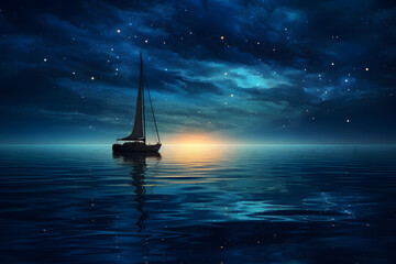 sailing ship at night