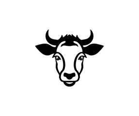 Cow head, cow emblem logo design. Black cow head silhouette with horns designed for meat industry vector design and illustration.
