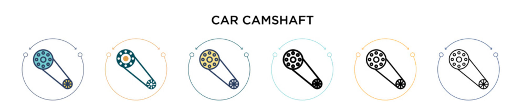 Car camshaft icon in filled, thin line, outline and stroke style. Vector illustration of two colored and black car camshaft vector icons designs can be used for mobile, ui, web