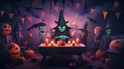 Happy halloween party background concept, Holiday design character illustration style