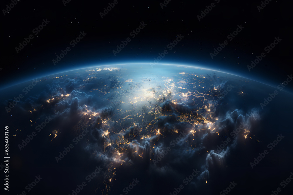 Wall mural a cosmic perspective on cloud computing as earth is encircled by rotating digital clouds symbolizing