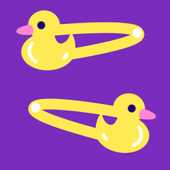 Hand drawn cute isolated illustration of yellow duck shaped hair clips.