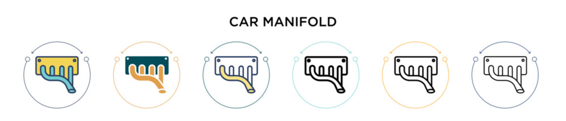 Car manifold icon in filled, thin line, outline and stroke style. Vector illustration of two colored and black car manifold vector icons designs can be used for mobile, ui, web - obrazy, fototapety, plakaty