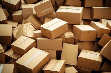 a group of boxes is piled together