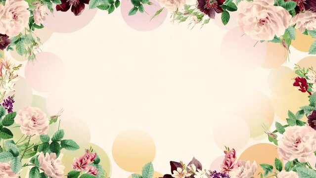 Floral frame background for wedding, engagement, invitation video template.