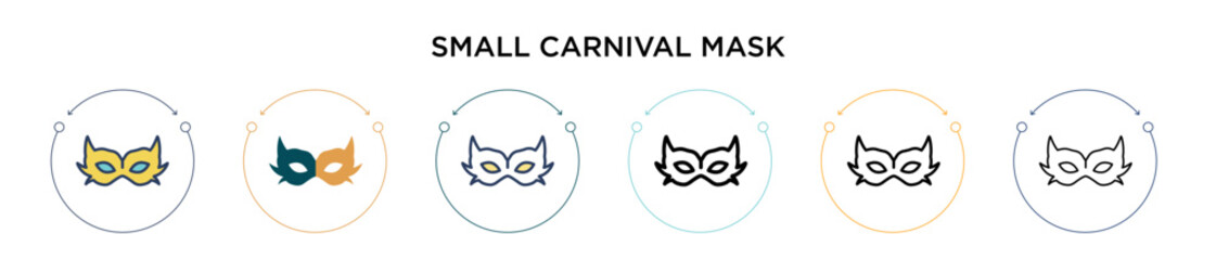 Small carnival mask icon in filled, thin line, outline and stroke style. Vector illustration of two colored and black small carnival mask vector icons designs can be used for mobile, ui, web
