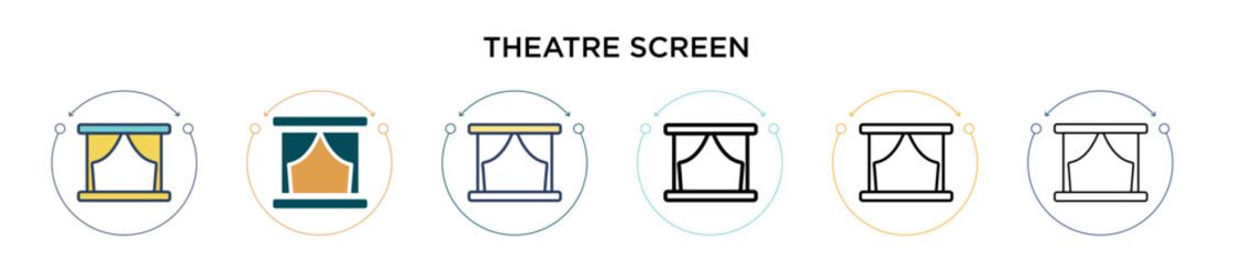 Theatre screen icon in filled, thin line, outline and stroke style. Vector illustration of two colored and black theatre screen vector icons designs can be used for mobile, ui, web